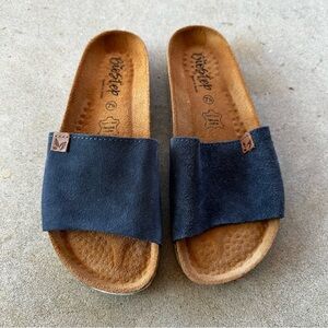 Biostep Leather Blue Cork Footbed Slide Suede Sandals Women’s Size 7.5